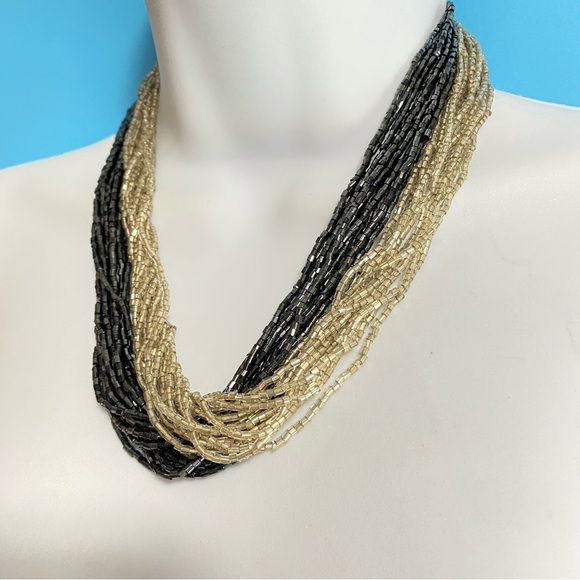 Pair of Beaded Necklaces Multistrand Gray & Silver Sparkly Necklace Bundle - Picture 1 of 5